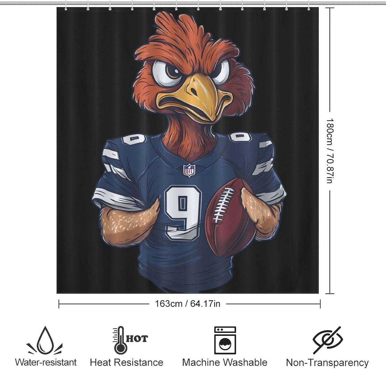 Roaring Turkey Playing Basketball Bathroom Shower Curtain Waterproof Heavy Duty Polyester Bath Curtains with 12 Hooks 64.17x70.87Inch（163x180cm）