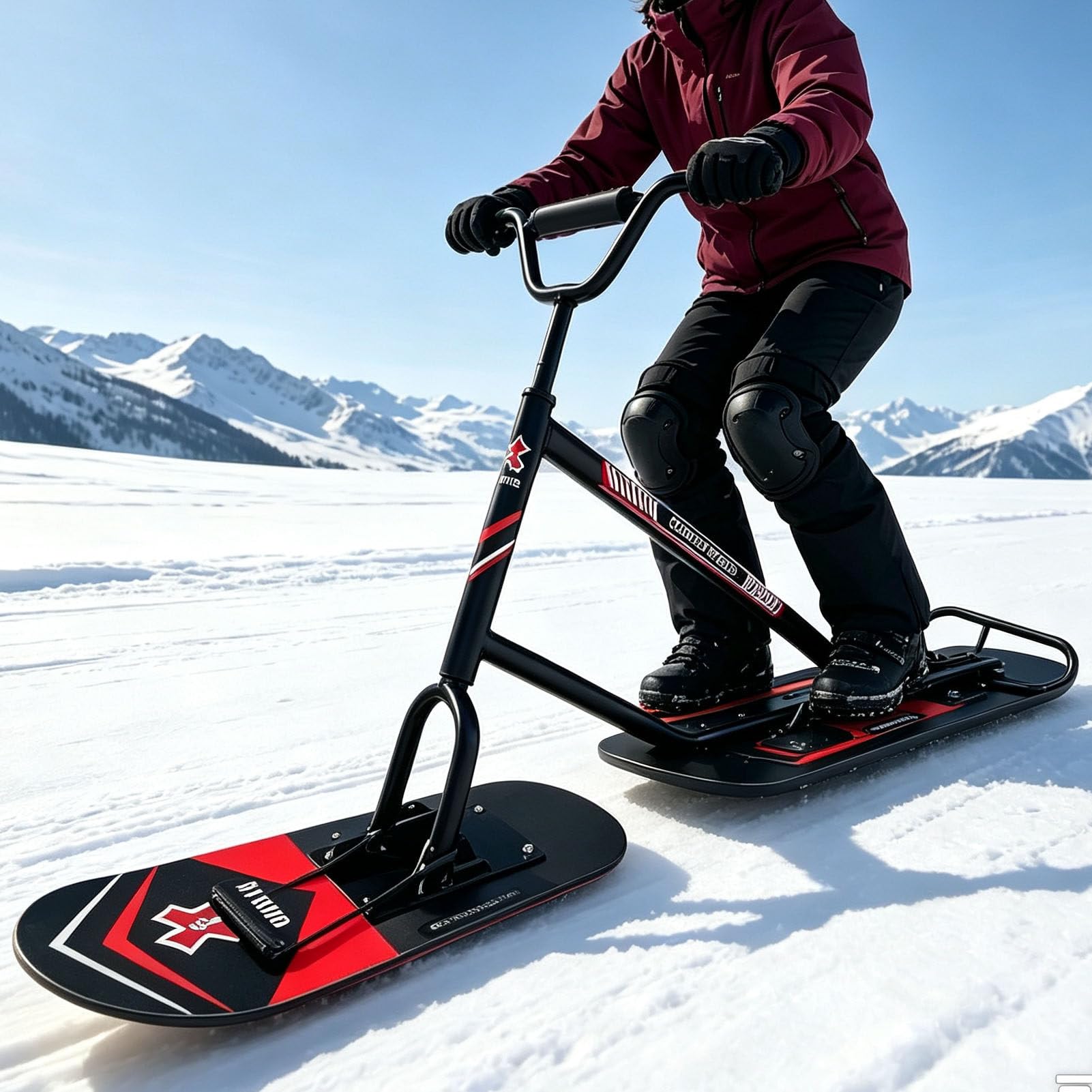Monopattino da Neve per Adulti, Sci Direzionali a 360° Black