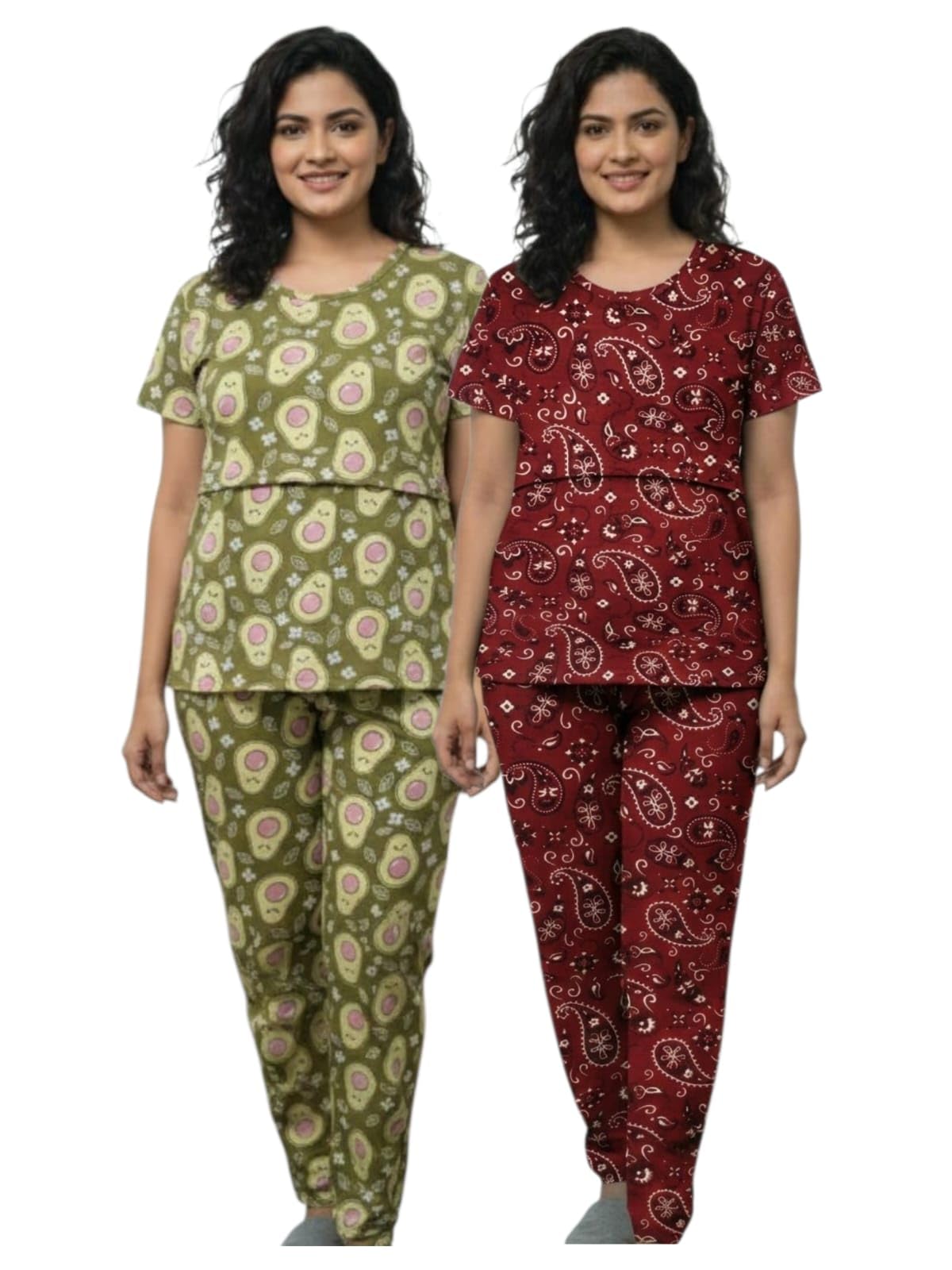 sk abhi's Women Maternity Zipless Feeding Pyjama Set Front Access Nightwear, Soft & Comfortable Fabric, Relaxed Fit | Colour : GRN AVACA-MRN MNGO-XL-picture-22