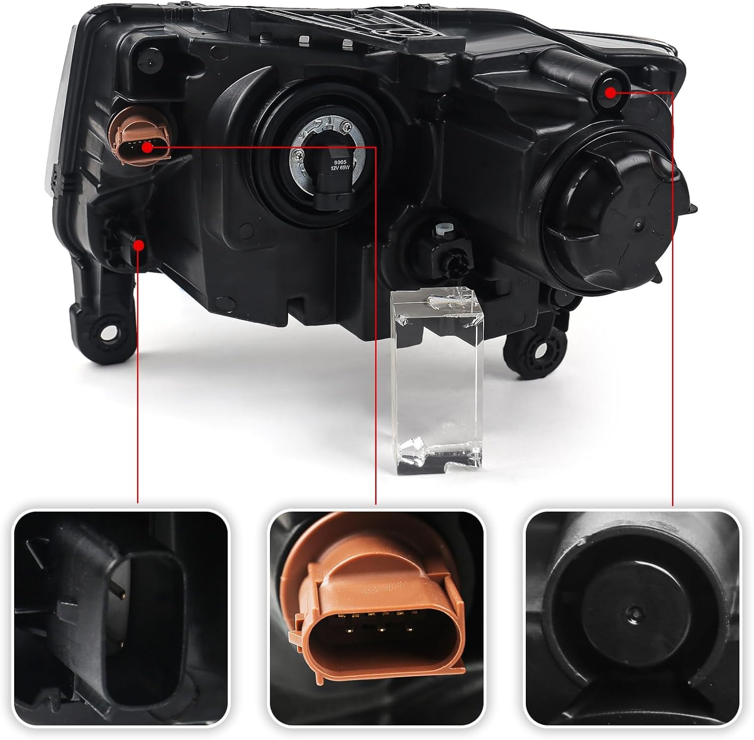 FIONE Halogen Headlight Assembly Compatible with Jeep Grand Cherokee 2014 2015 2016 Replacement Headlamp Right Passenger Side RH