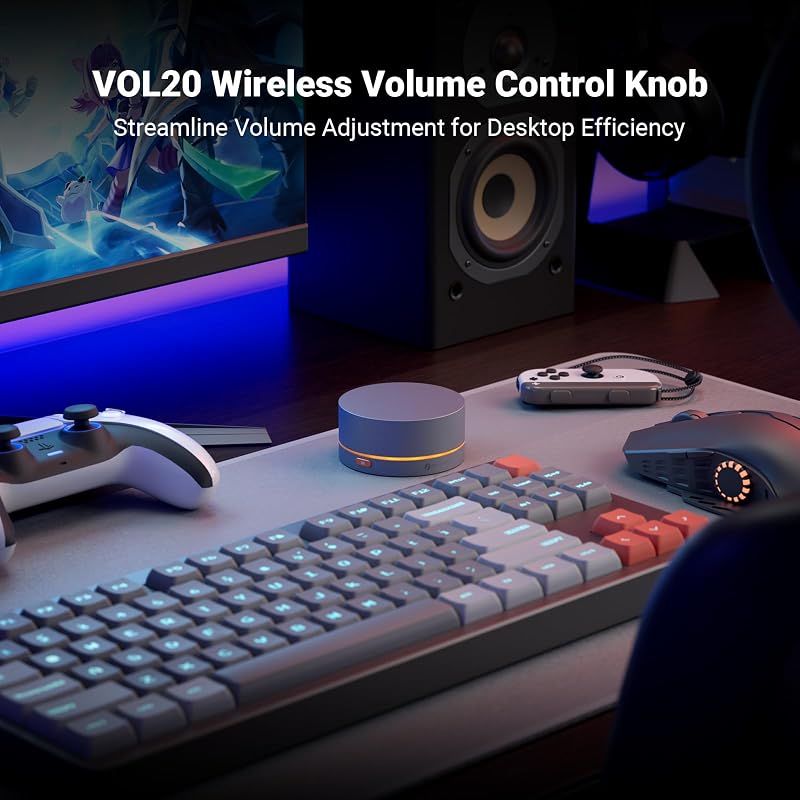 Controler de volum Bluetooth Fosi Audio VOL20, buton multimedia USB pentru boxe de gaming PC, personalizare lumini RGB cu buton multifuncțional