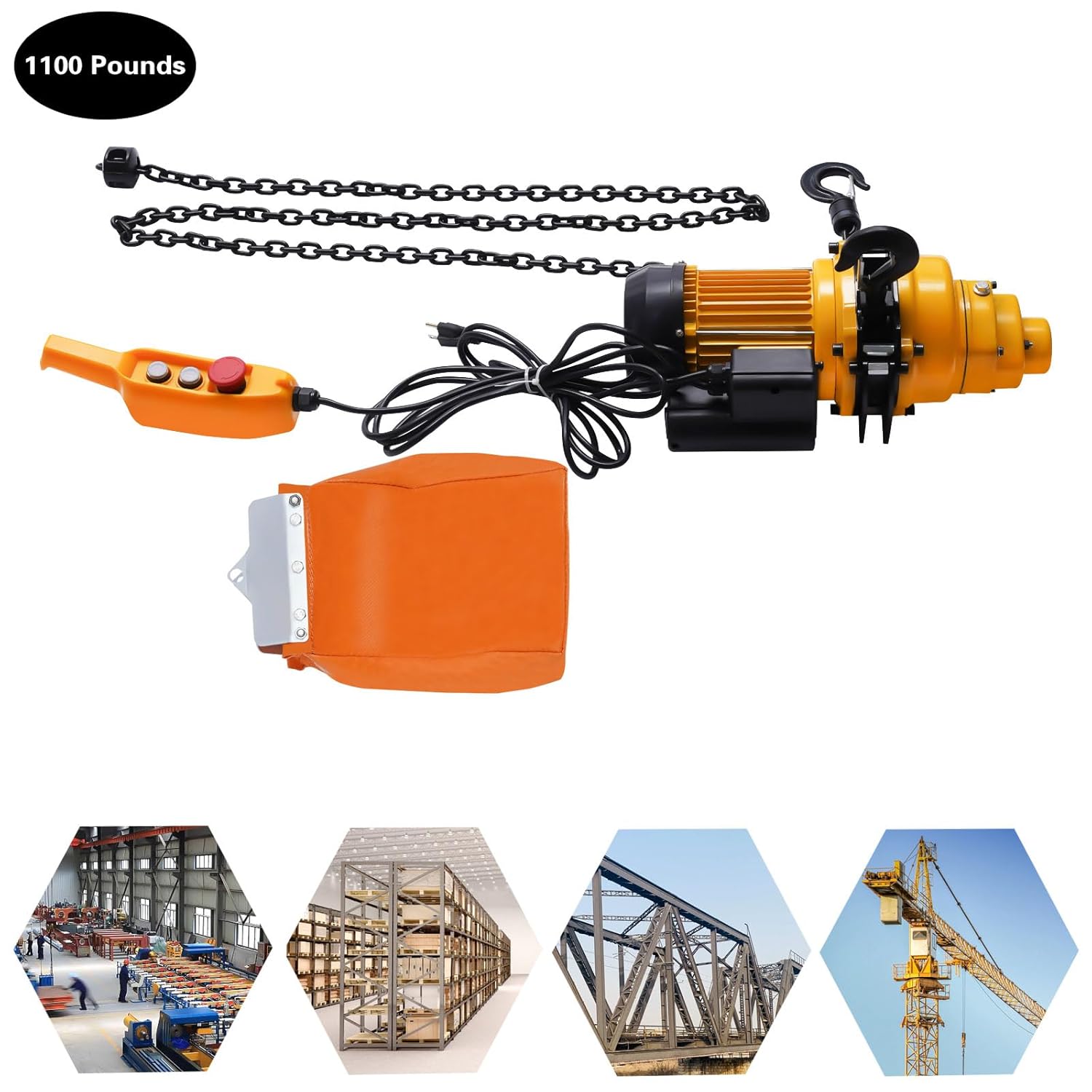 1100 lbs Electric Chain Hoist, 1300W 110V Single Phase Overhead Lifting System with 10ft Wired Remote Control and 13ft Lift Height for Garage, Workshop, Warehouse