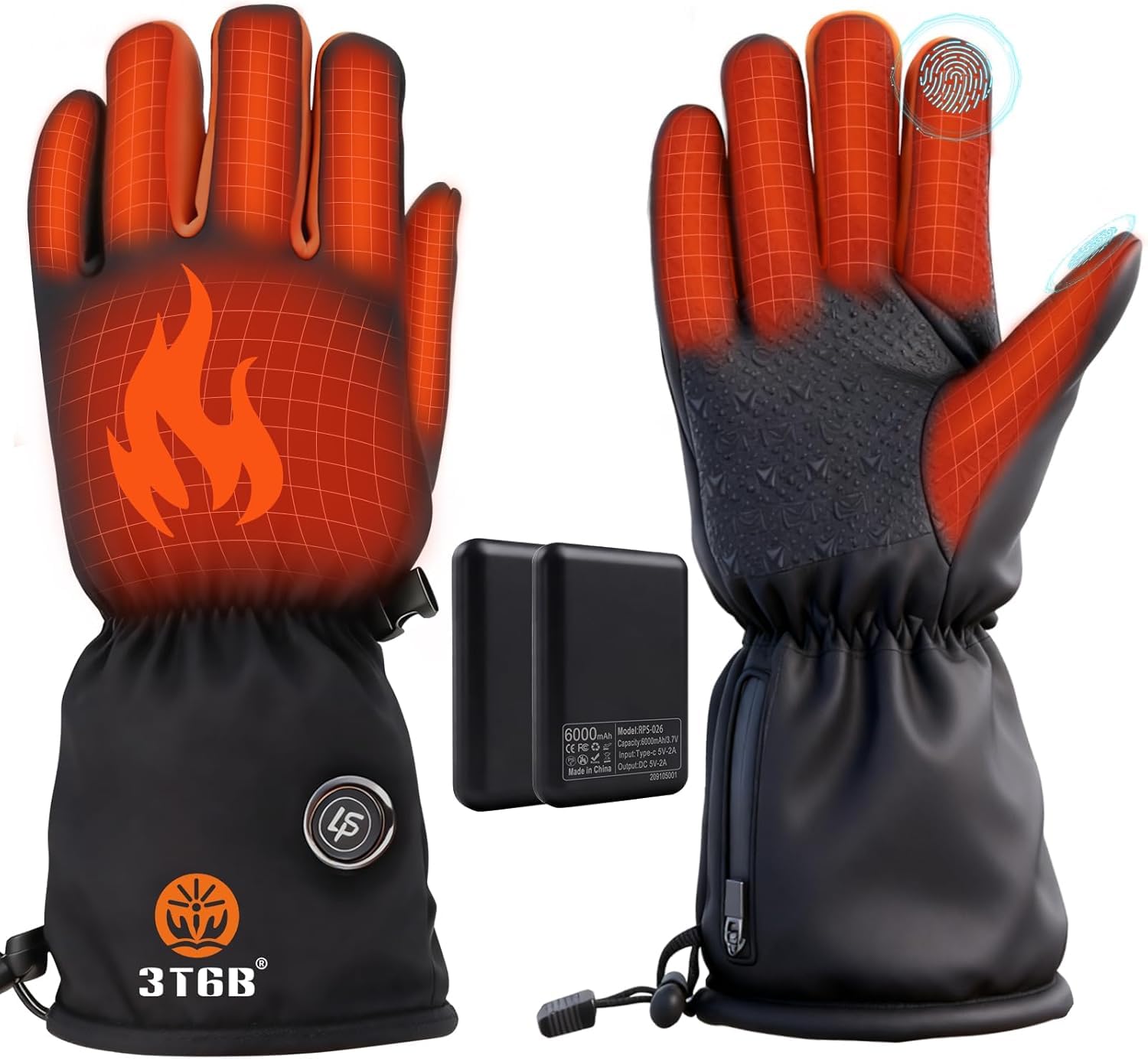 OBEST Heated Glove 6000mAh, Rechargeable Heated Gloves for Men Women, Waterproof & Non-Slip Electric Heated Gloves for Outdoors Work Cycling Camping Hiking Skiing Hunting Fishing-L Size