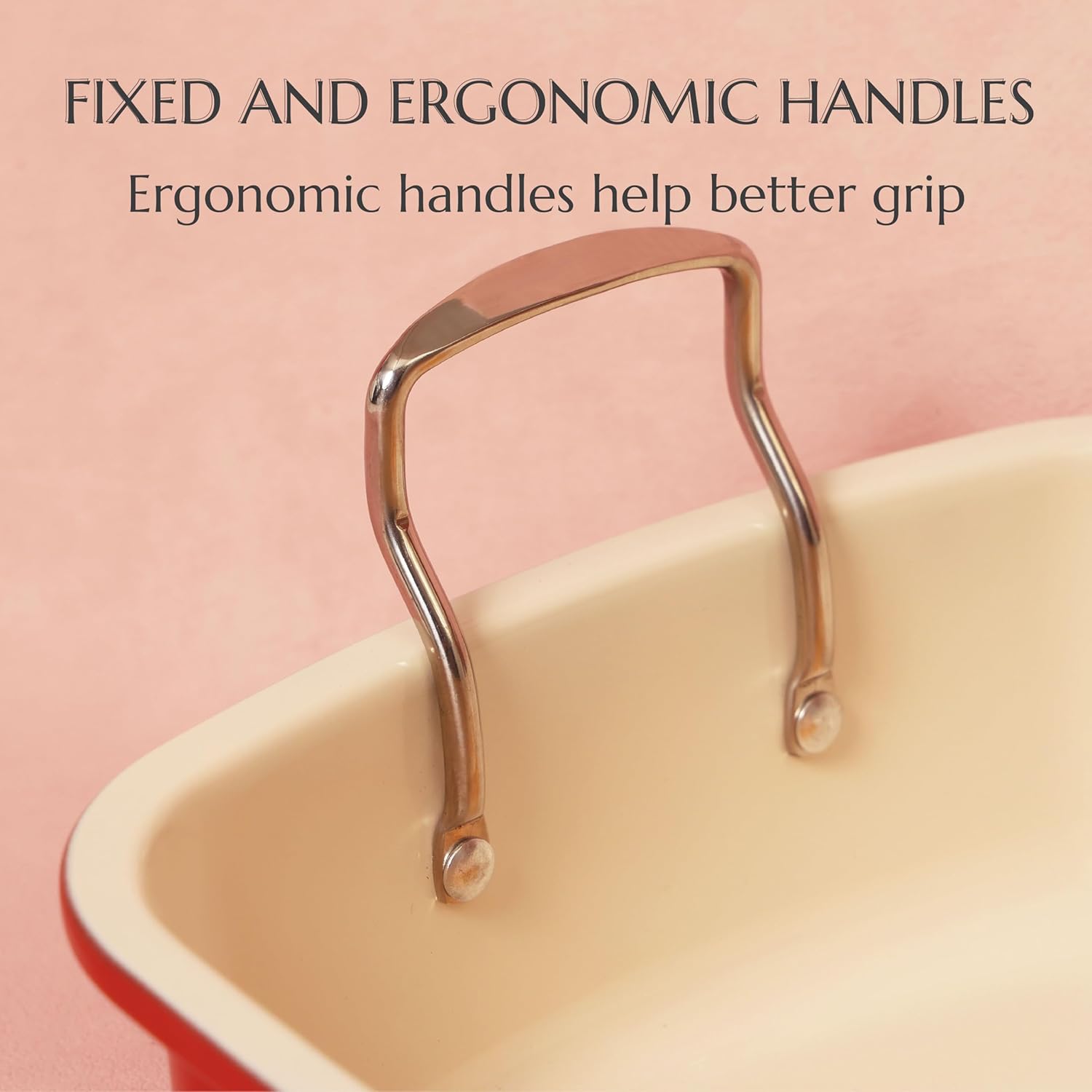 UUKRAVE Turkey Roasting Pan with Rack (U-Shaped), Large 17.3 x 14.6 Inch Nonstick Roaster Pan for 25 lb Turkey or Chicken, Deep Oven Tray, 0.8 mm Heavy Duty Steel, Stainless Steel Handle, Red - Image 6