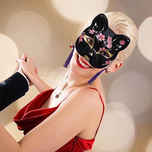 Miniatura 9 de Toyvian 2 máscaras de gato para cosplay, máscara de media cara de animal, máscara de mascarada, festival, fiesta, accesorios de disfraces, disfraz