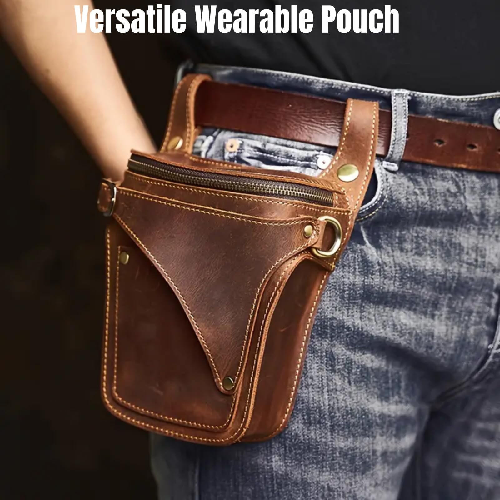 Leder Herren Hüfttasche Casual Gürteltasche Handytasche Leder Fanny Pack Vintage Motorradtasche (Coffee)