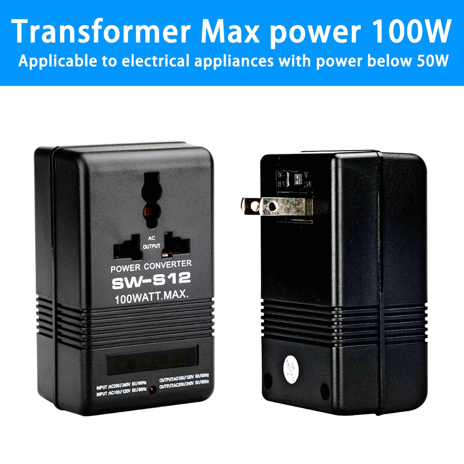 Convertitore di tensione da 110 V a 220 V Step Up & Down, trasformatore da viaggio (nero, 100 W)