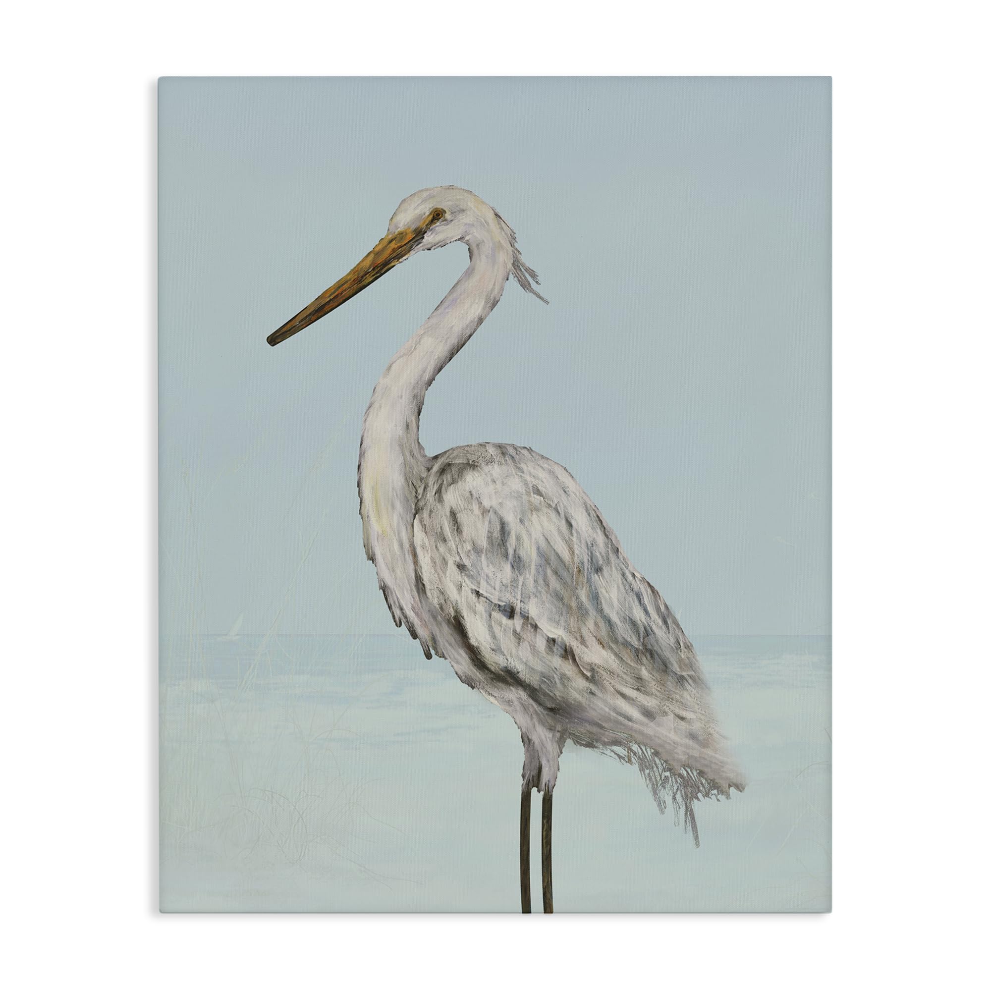 Stupell Industries Coastal Heron Portrait_v1 'Coastal Heron Muted Blue', Canvas Art, 16 X 20 Inches, Easy To Hang And Sturdy, Made In Usa, By Julie Derice
