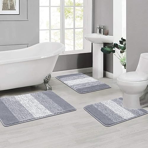 Miniatura 3 de Pauwer Juego de alfombras de baño de 3 piezas, absorbentes para baño, antideslizantes, alfombras de baño de microfibra peludas, lavables a máquina
