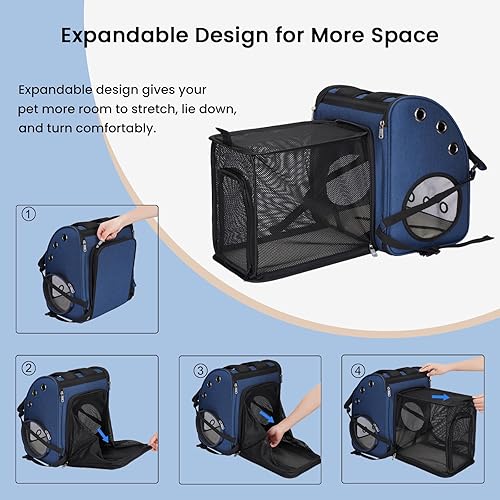 Miniatura 6 de Mochila expandible para gatos, perros y animales pequeños, transportador portátil de viaje para mascotas, diseño súper ventilado, aprobado por