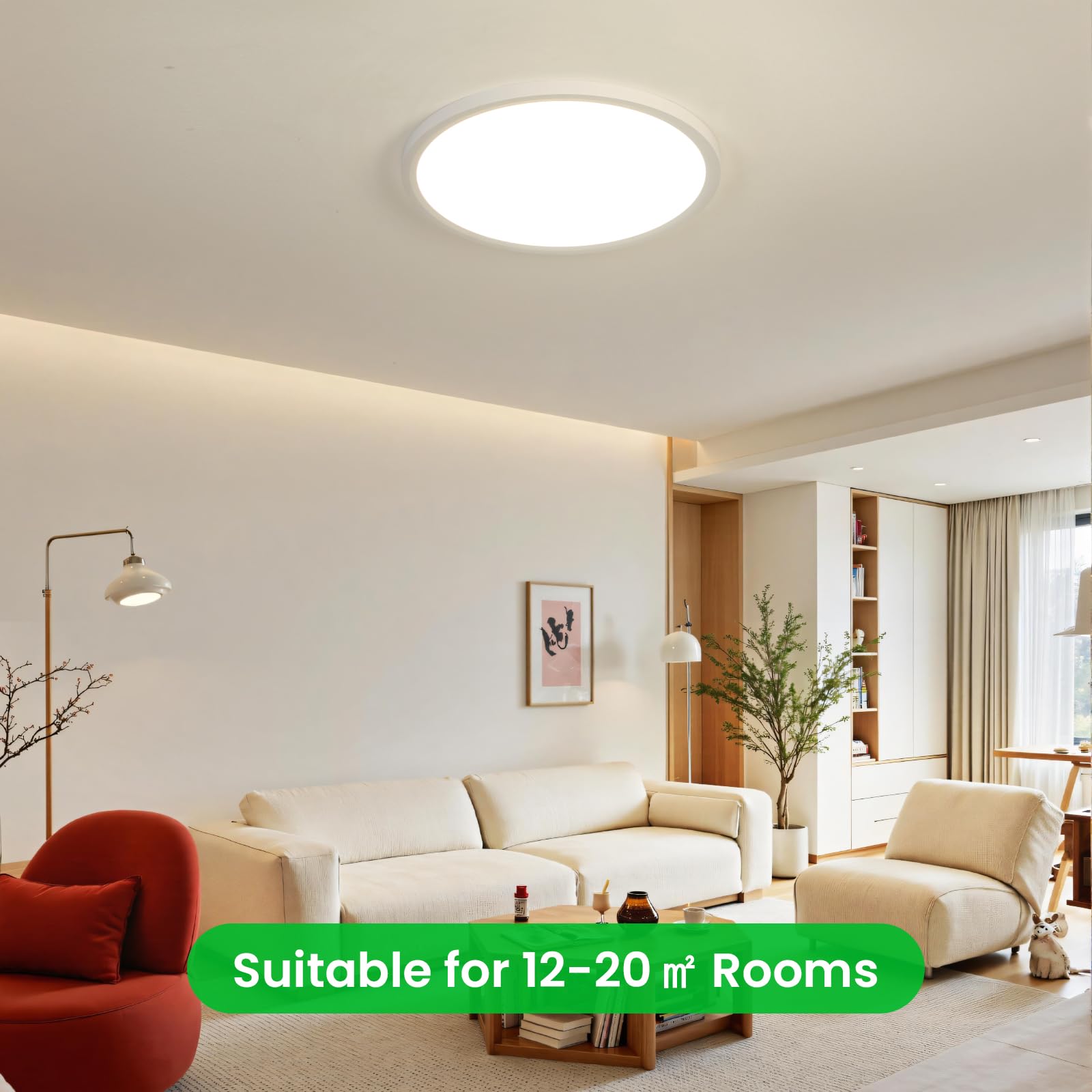 OTREN Ściemnialna lampa sufitowa LED 52 W 5200 lm z pilotem zdalnego sterowania i aplikacją, tryb nocny, timer i pamięć, 3000 K–6500K, wodoodporna IP44, do łazienki, kuchni i sypialni, 50 cm