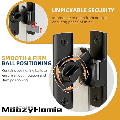 Miniatura 4 de Pestillo de puerta abatible, cierre de puerta de granero de 90180 grados, pestillo de bloqueo de puerta de ángulo recto negro, herrajes para puerta