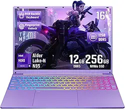 Computador Portátil, Tela Fhd Ips De 16" Com Moldura Estreita, Celeron N95 (Até 3,4 Ghz), 12 Gb Ddr5, Windows 11 Quatro Núcleos, Retroiluminação Colorida, Desbloqueio Por Impressão Digital, U