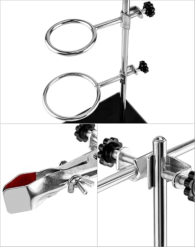 Miniatura 4 de QWORK Juego de soportes de laboratorio, juego de soporte de laboratorio de acero con base de hierro fundido, varilla de 16 pulgadas de largo con