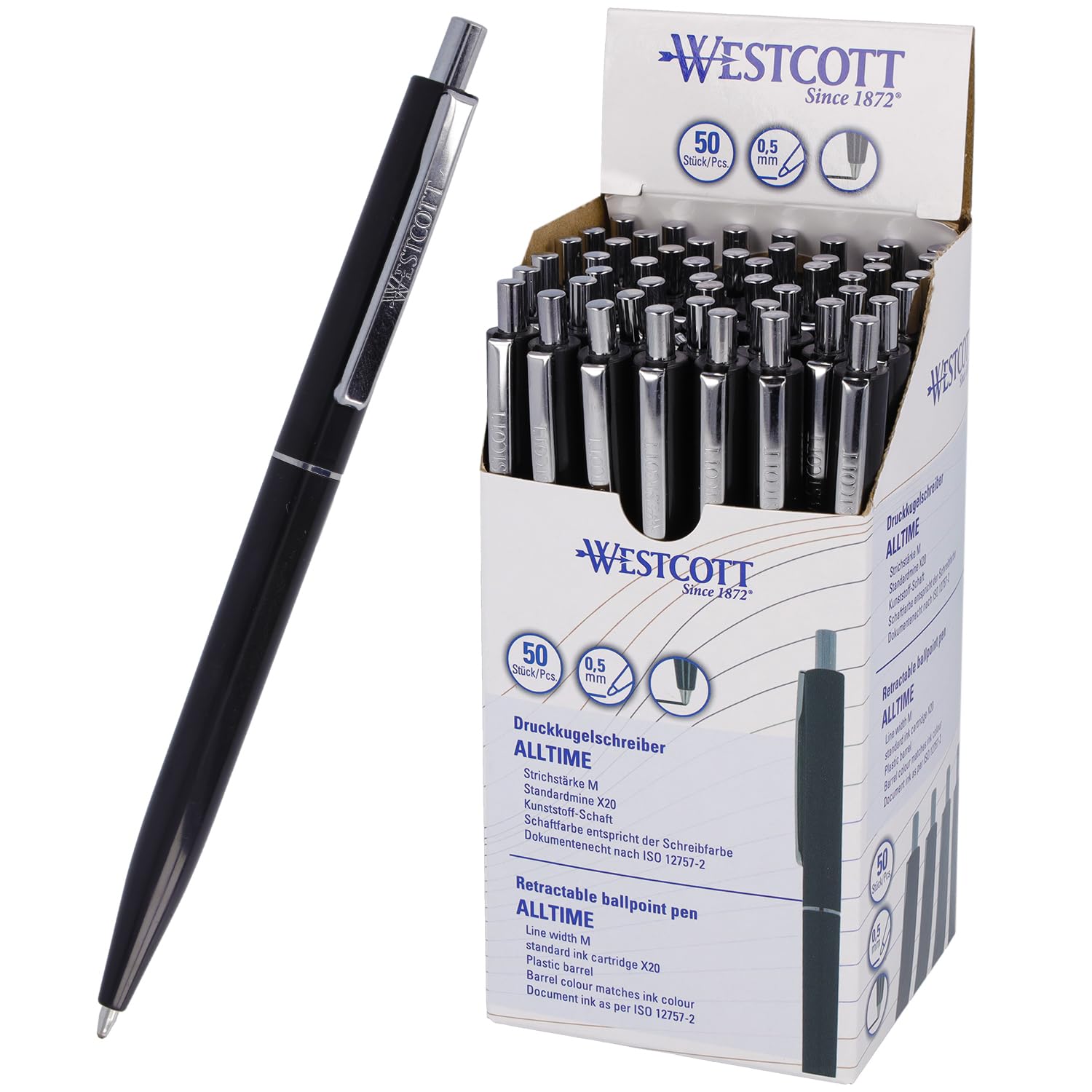 Westcott ALLTIME Black Ballpoint Pen 50 Pieces | Sturdy Metal Clip - View #6