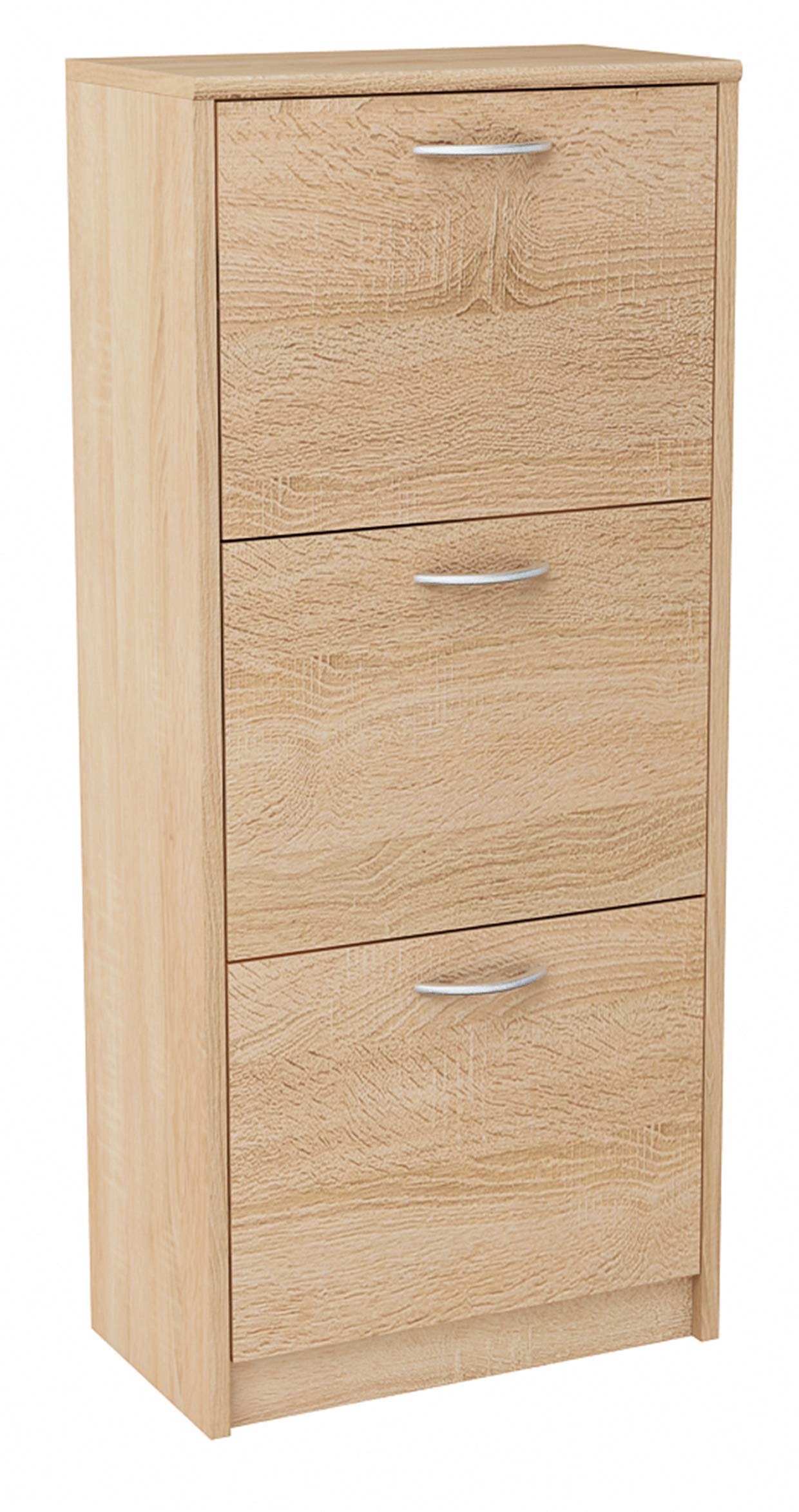 MATKAM Mueble Zapatero de Madera 3S, Aspecto Sencillo, Ancho 50 x Alto 116 x Fondo 28 cm, Tablero de Mueble Laminado 16 mm, con Panel Trasero, 3 estantes para Zapatos desplegables (Roble Sonoma)