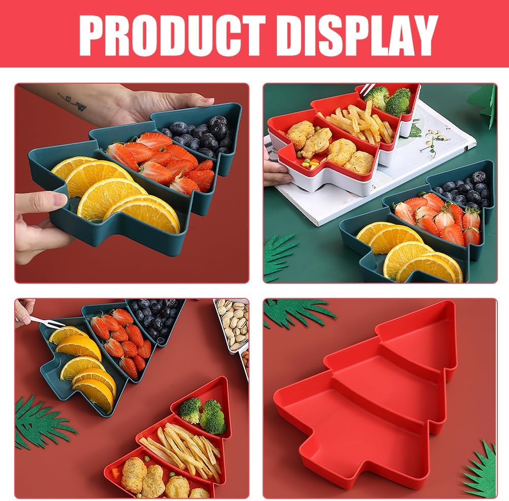Amosfun Christmas Tree Snack Serving Tray 3 Grids Tree Shaped Plates for Dried Fruits Candy Nuts Treats Snack Christmas Party Favors 7 x 10 x 1.2 Inch