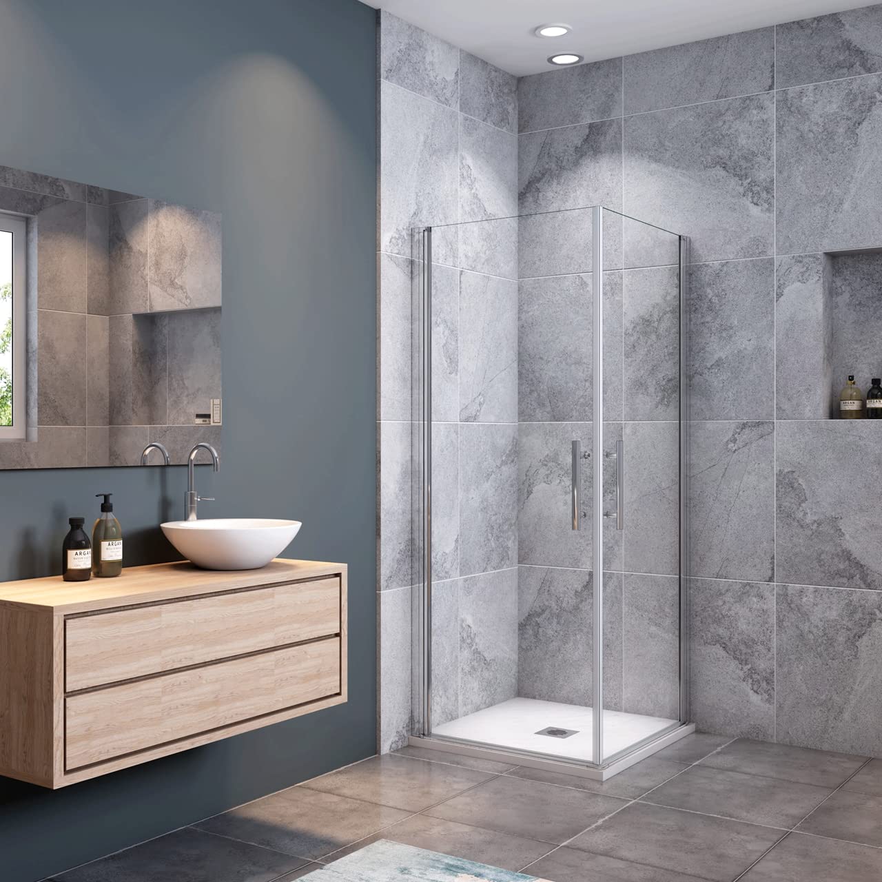 Box Doccia Angolare Due Porte a Battente 80x80x195cm Temperato Vetro 6mm