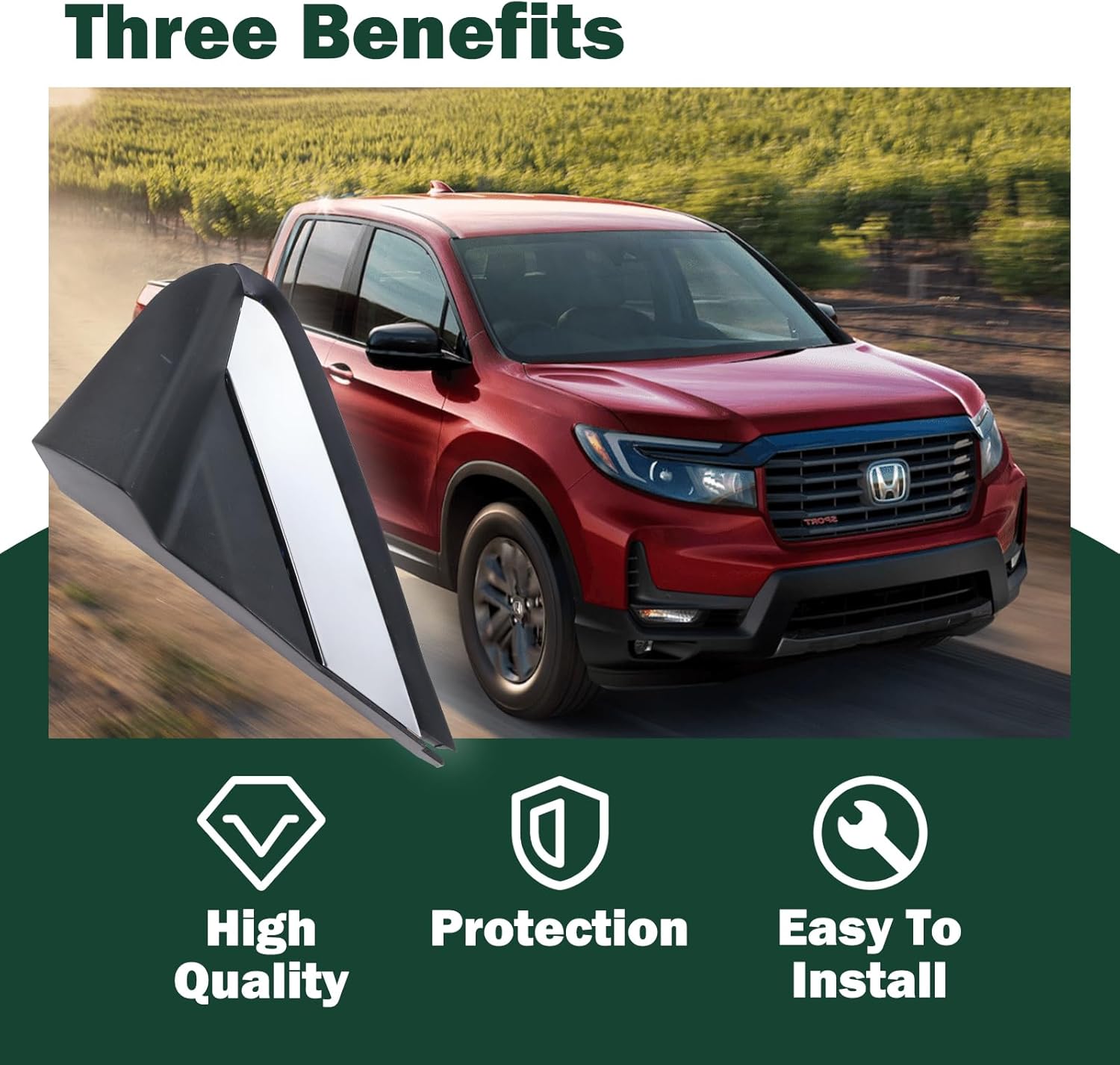 Left Front Flat Pillar Corner Garnish Cover Fit for 2016-2022 Honda Pilot LX, EX, EX-L & 2017-2023 Honda Ridgeline RT, RTL, RTL-E, RTS Replace # 75495-TG7-A01