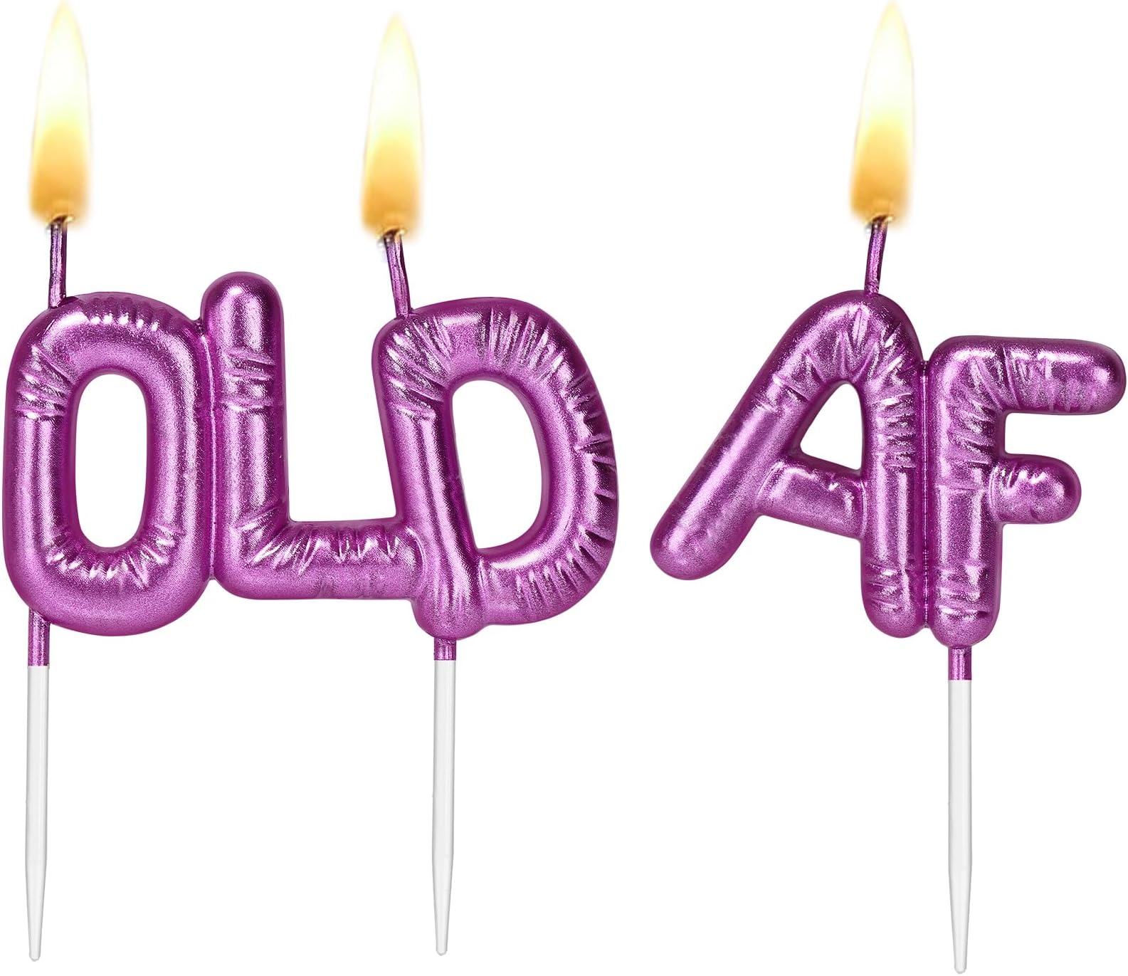 Metallic Purple Funny Birthday Candles, Old AF Comedic Candles, Pearlized Letter Joke Cake Candles for Retirement Celebrations and Milestone Birthdays