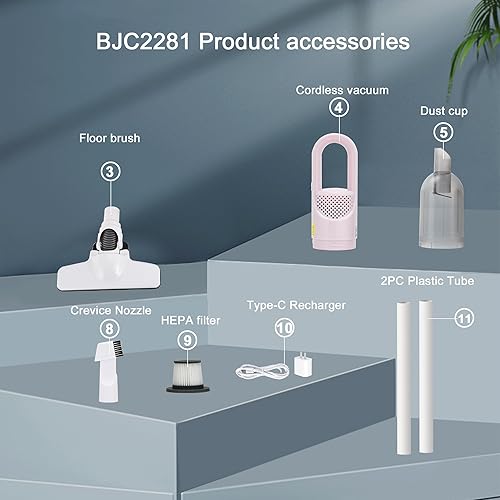 Miniatura 8 de Aspiradora de mano, aspiradora ligera 6 en 1 con potente motor de 100 W y pantalla LED, aspiradora de mano portátil para el hogar, suelos duros,