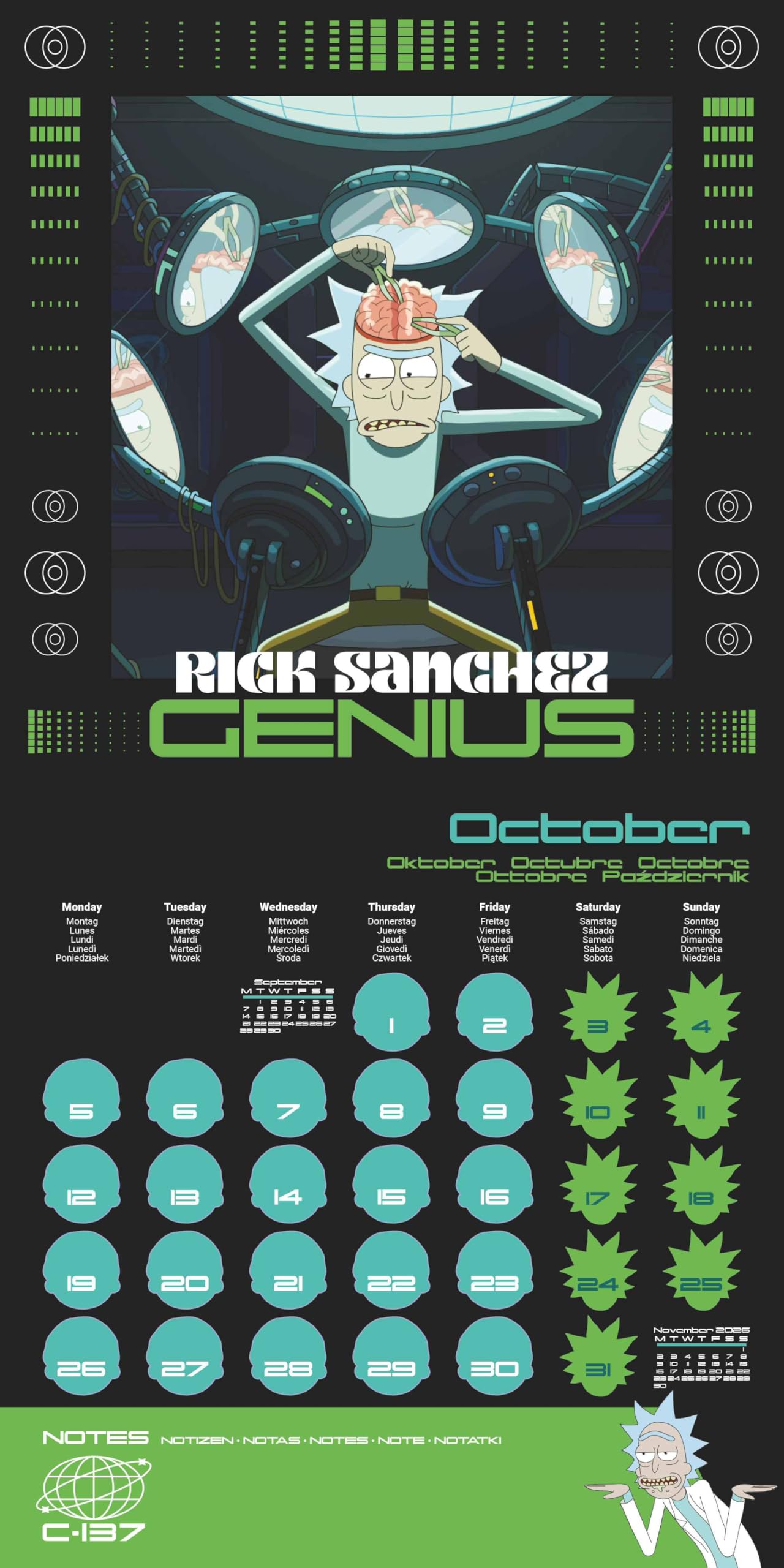 Calendario 2026 da parete rick and morty 30 x 30 cm