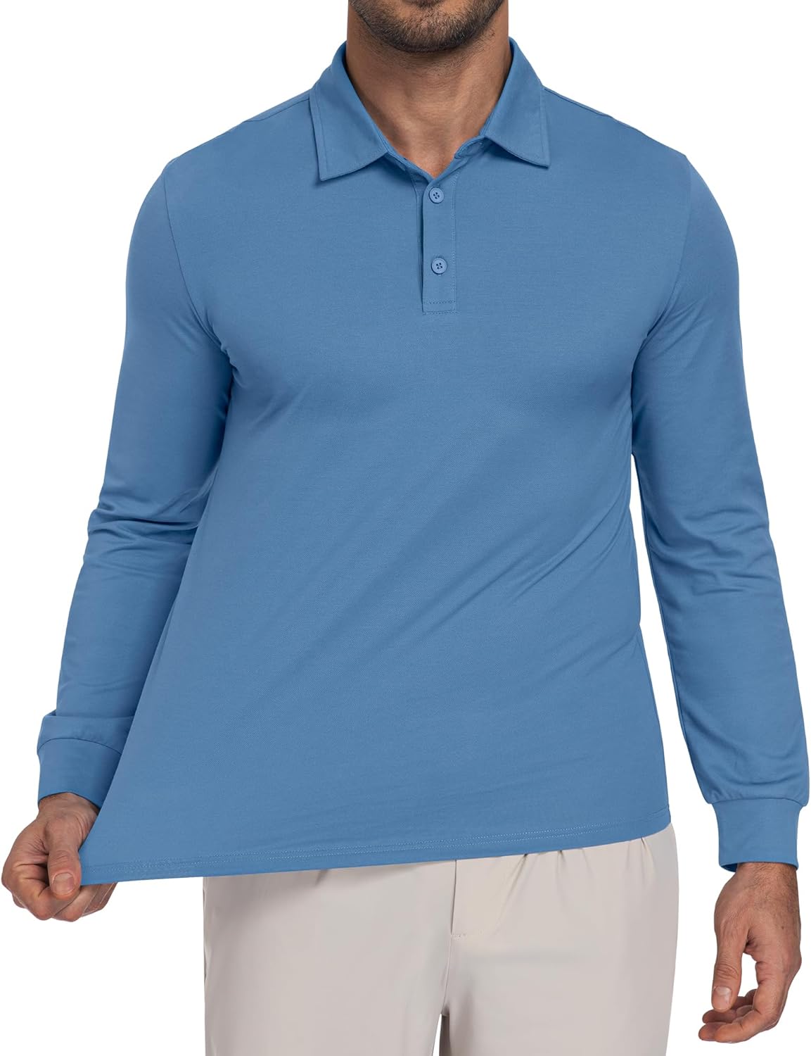 Mens Long Sleeve Polo Shirts Lightweight Quick Dry Golf Shirts Sun Protection Casual Collard Shirt Button Polo Tee - Image 3