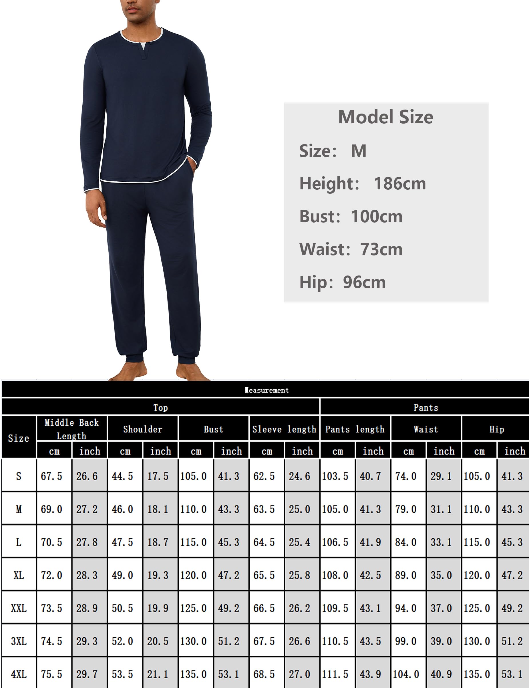 Pijama Hombre Invierno Algodón Manga Larga con Cuello Redondo Diseño de Escote con Efecto de Capas Conjunto de Dormir Cómodo para Casa