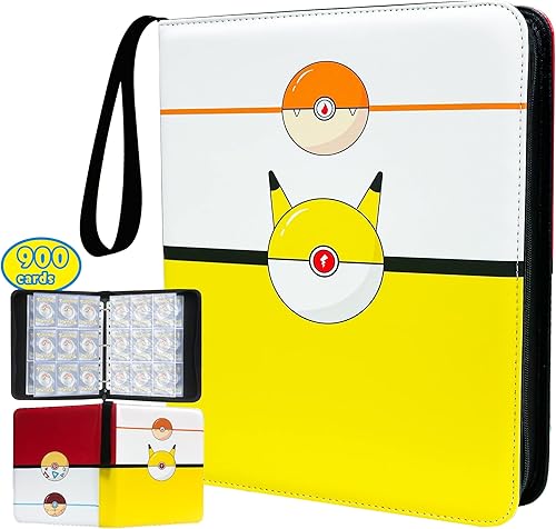 Carpeta de 900 bolsillos para tarjetas Pokémon, 9 bolsillos compatible con tarjetas coleccionables Pokémon con fundas extraíbles, estuche de