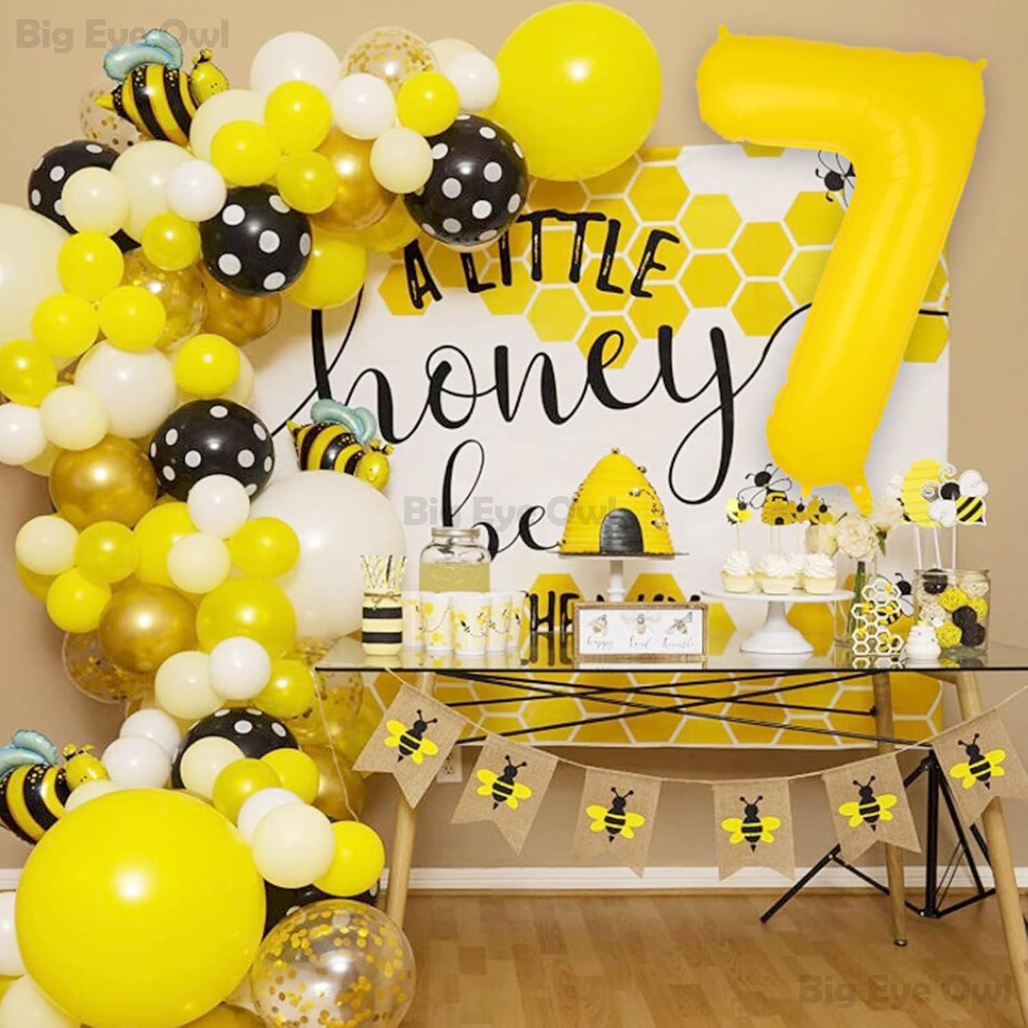 40 Inch Large Yellow Number 7 Foil Balloons Helium Big Mylar 7th Balloon for Honey Bee Lemon Birthday Party Decoration image 5