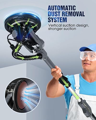Miniatura 3 de Lijadora de paneles de yeso, lijadora eléctrica de paneles de yeso de 7.2 A con colección de polvo al vacío, luz LED, pantalla digital de 6