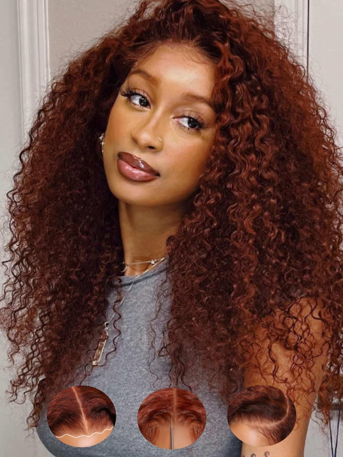 Beauty Forever Curly Glueless Wig Human Hair Wear and Go Pre Cut HD Lace Front Wig Pre Plucked Bye Bye Knots with Drawstring Cap Reddish Brown 33B Curly Wig for