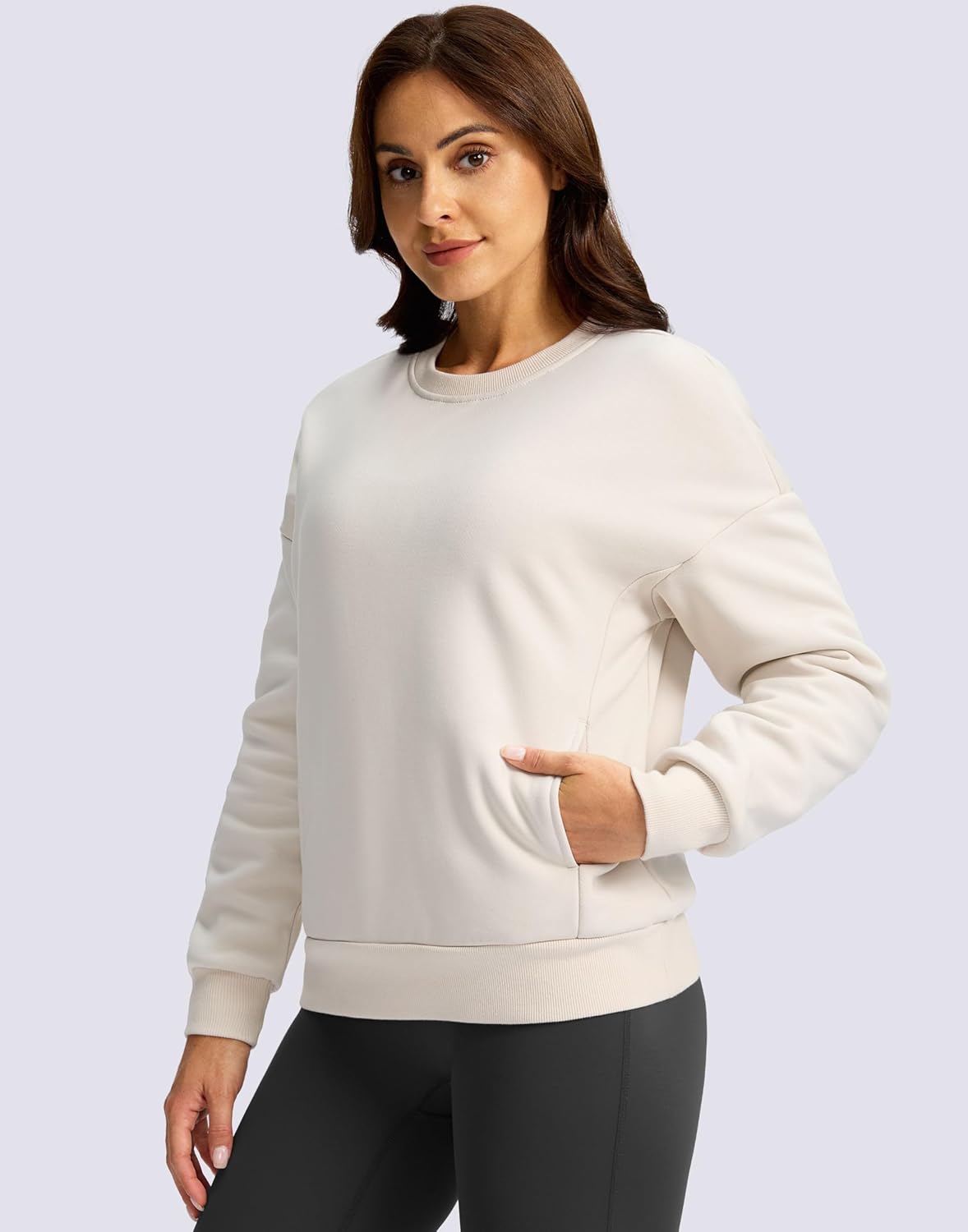 SANTINY Women's Fleece Sherpa Lined Sweatshirt Warm Winter Pullover Sweaters Cozy Thick Crewneck Sweatshirts with Pockets - Image 3