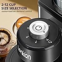 Vista 4 de Molinillo de café, Lonkion Molinillo de café cónico con 25 ajustes de molienda para 12 tazas, uso doméstico, diseño de gran capacidad, acero