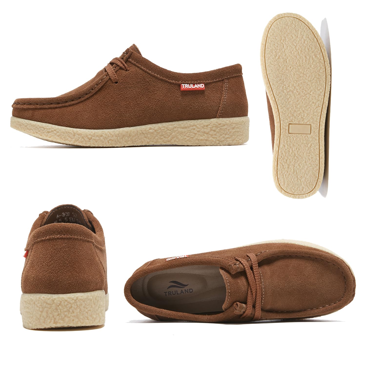 TRULAND Zapatos Mocasines Wallabees Mujer con Cordones, Piel de Ante