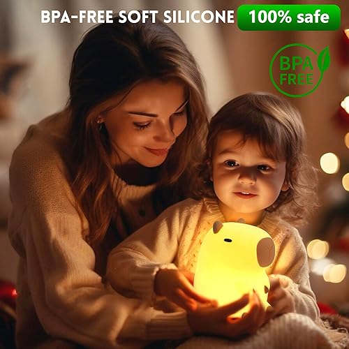 Miniatura 5 de Linda Luz Nocturna de Capibara, Regalos de Capibara para Niños y Amigos, Lámpara de Animales de Silicona para Guardería con Temporizador Recargable