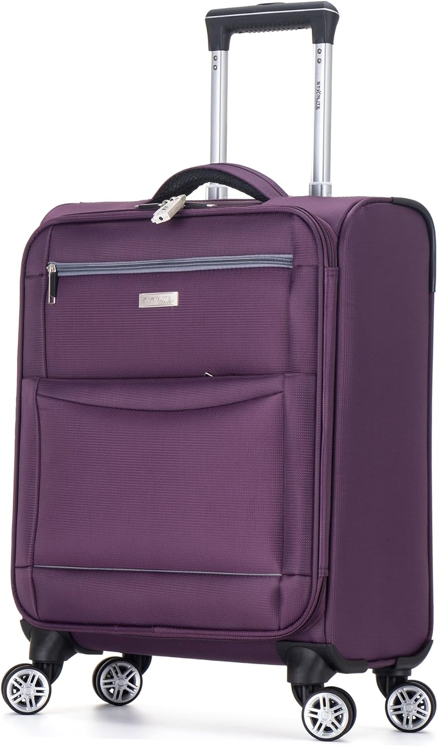 DK Luggage 55x40x20 cm Lightweight Cabin Suitcase for Ryanair, Wizz air, EasyJet, BA, Jet 2 Soft Shell 4 Wheel Spinner Carry on Hand Luggage (WLS Purple, 20" Cabin)