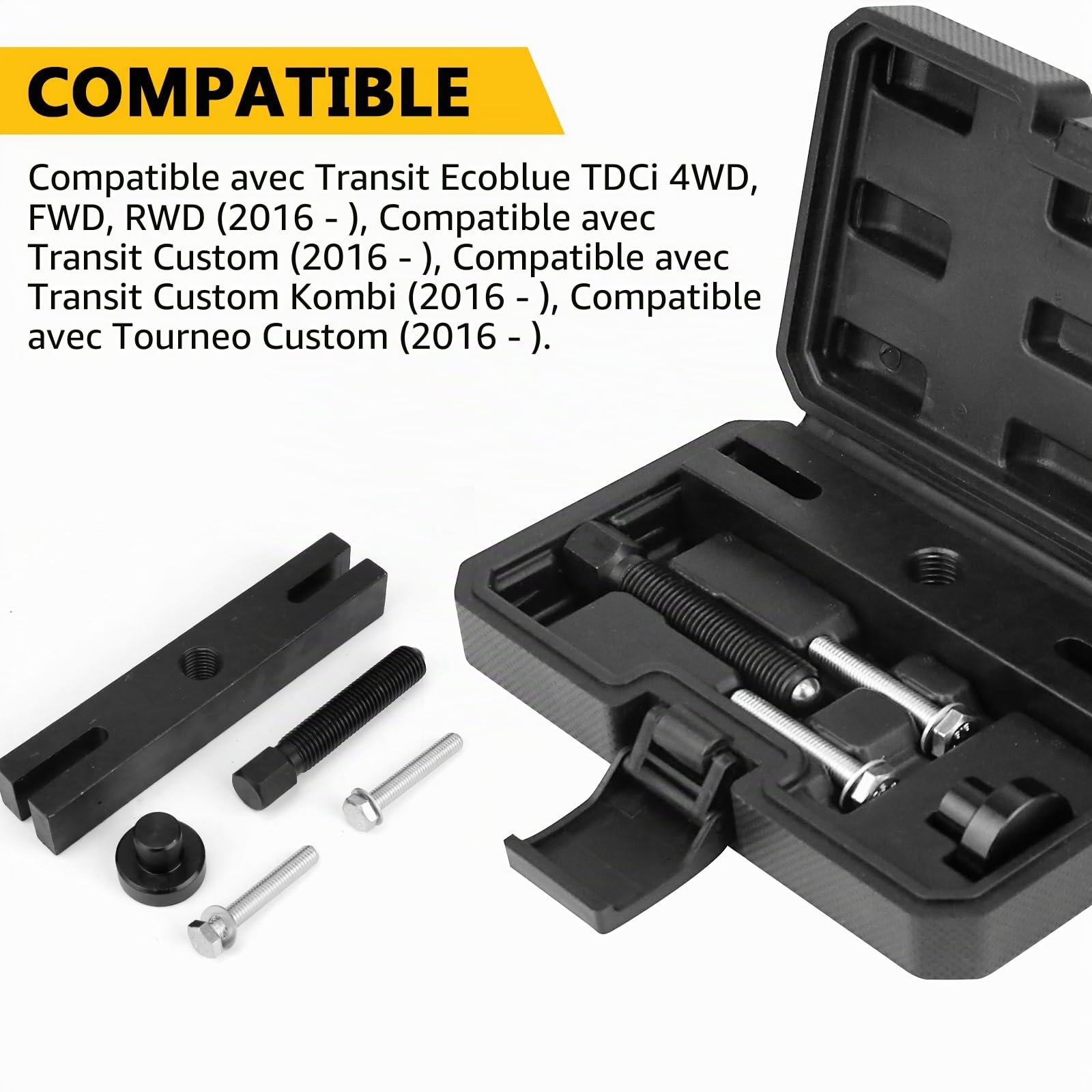 Extracteur de poulie de vilebrequin, outil de retrait compatible avec Ford EcoBLUE TDCi Transit, compatible avec Transit/Tourneo Custom, support de traction, boulon de traction central, goupille de