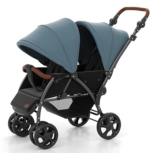 Miniatura 11 de INFANS Cochecito doble, cochecito plegable en tándem para bebé con respaldo ajustable, reposapiés de dosel, arnés de 5 puntos, canasta de Gris