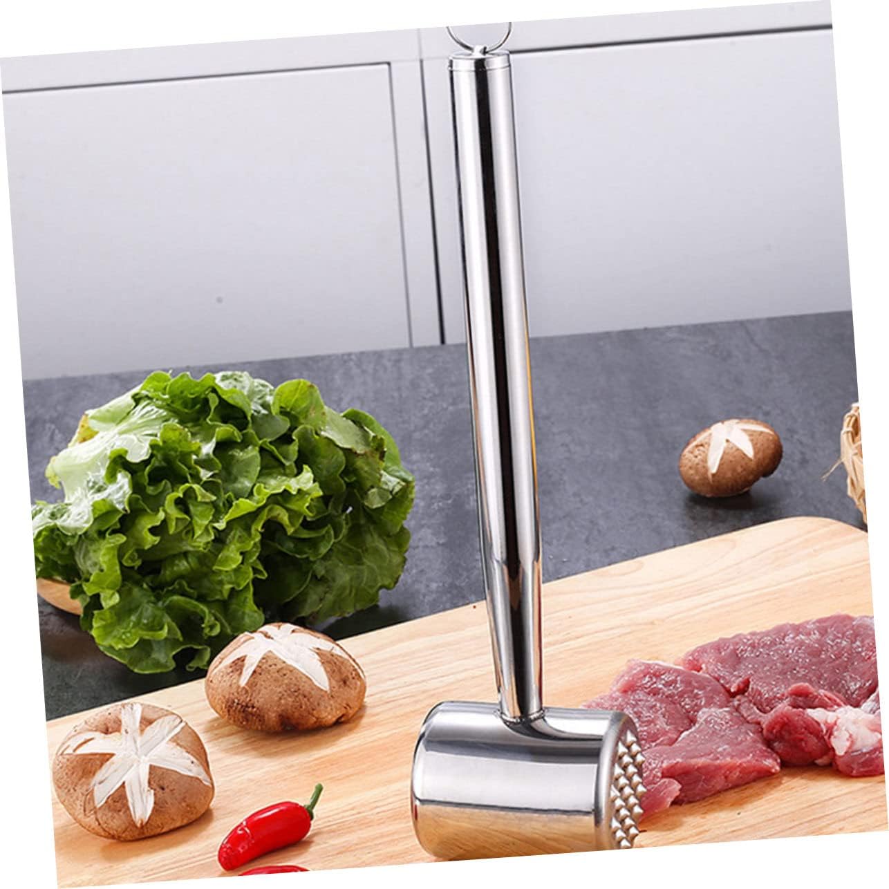 304 Stainless Steel Meat Tenderizer Mallet Adjustable Meat Hammer for Beef Chicken Pork Easy-Grip Cooking Tool for Kitchen and BBQ Use 2-Piece Set