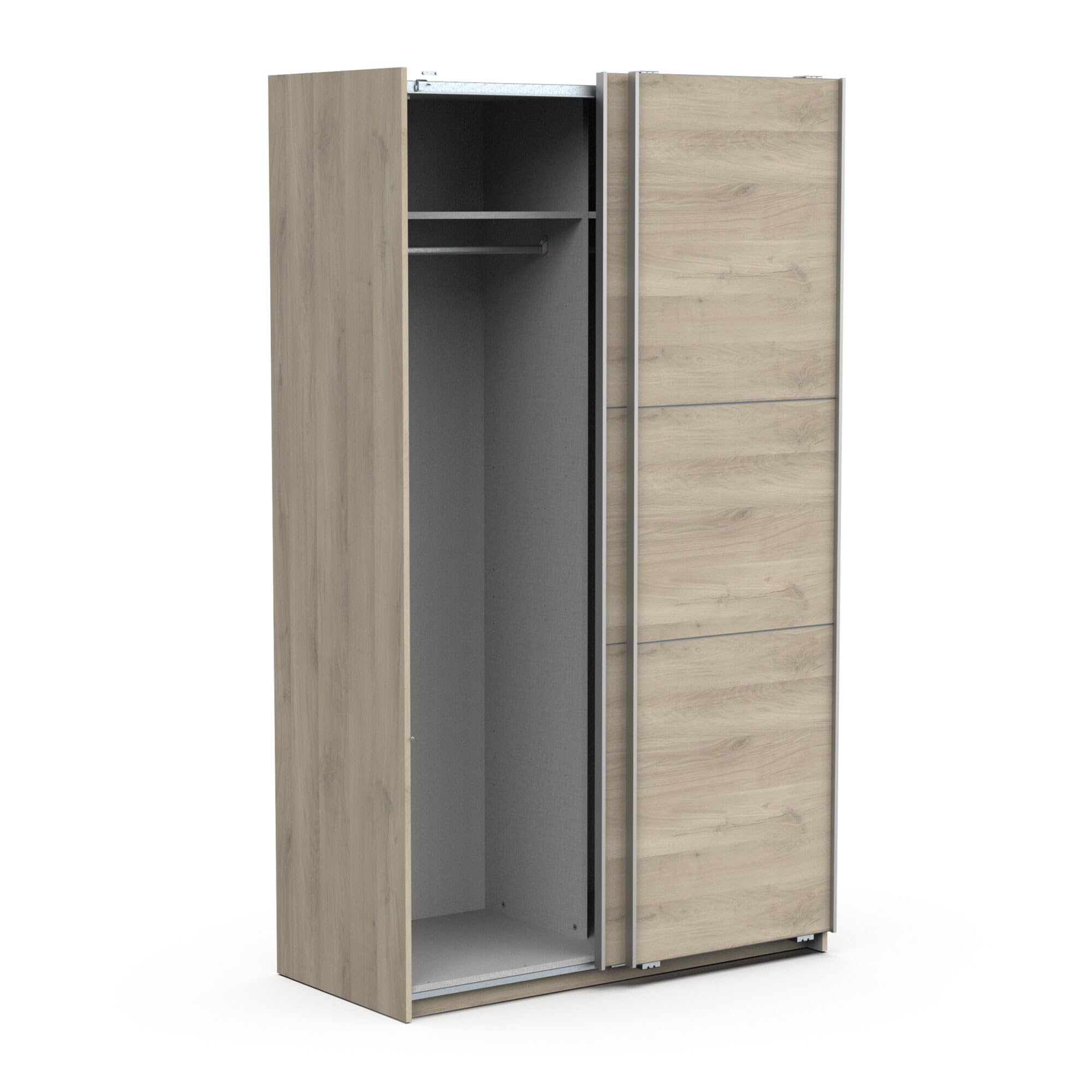 Grande Armoire Dressing 4 Portes Miroirs – Chêne Kronberg & Blanc Mat, 157x51x203 Cm, Penderie + Étagères + Tiroirs