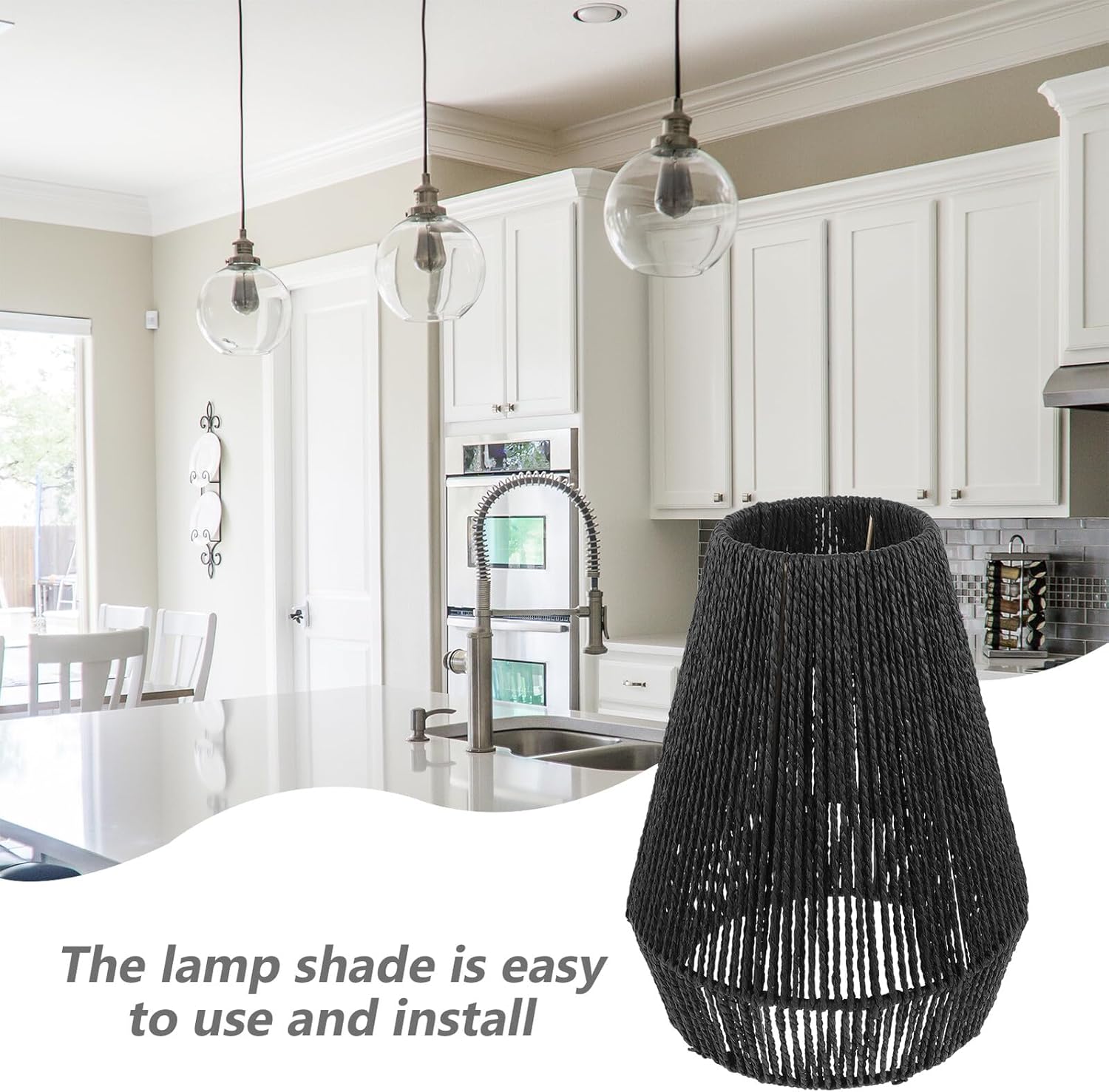 Retro Style Simulated Rattan Ceiling Lamp Shade Rustic Paper Rope Woven Lampshade for Chandelier Dining Cafe Restaurant Easy Install Decorative Light Cover
