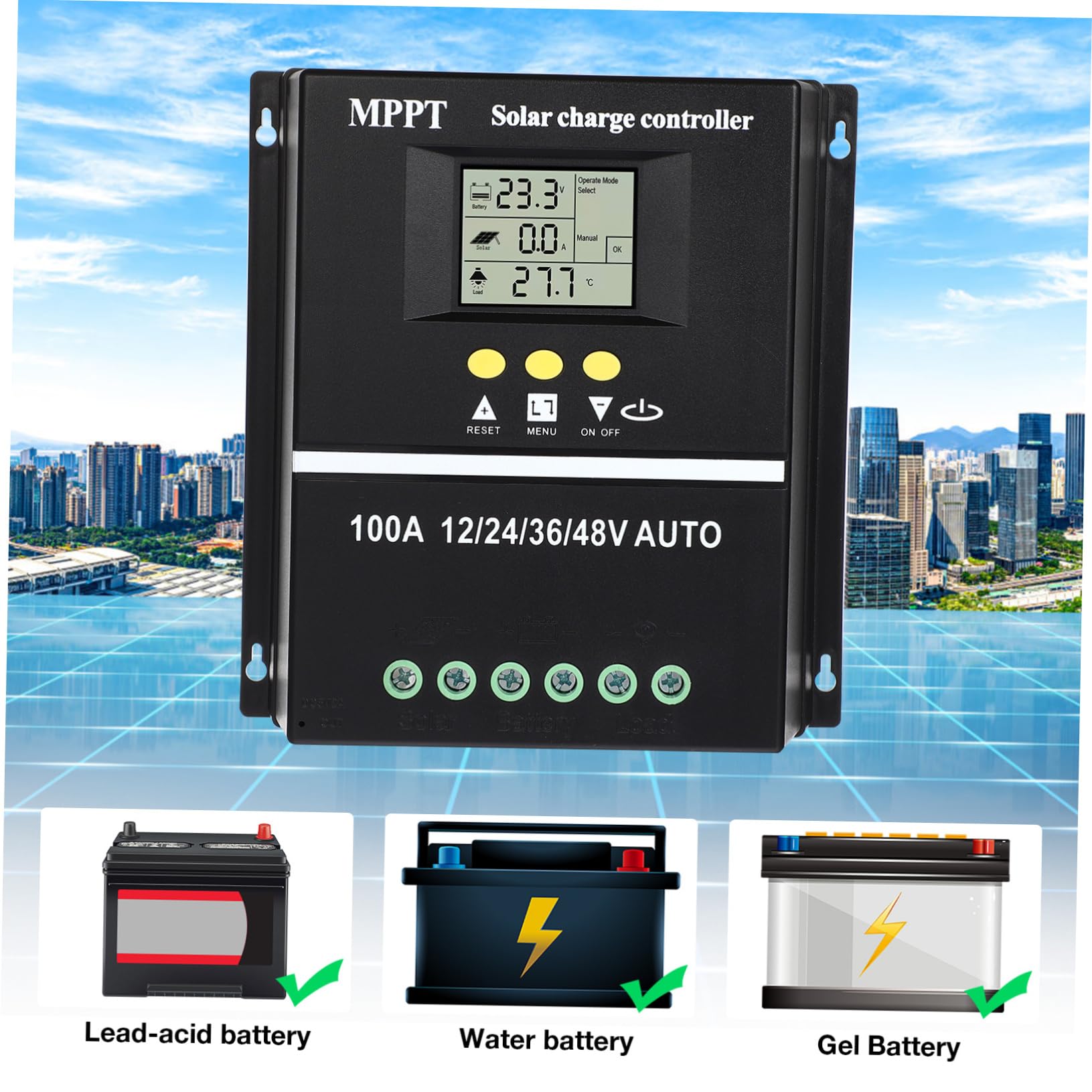 Mppt und Aluminiumgehäuse 12v 24v mit Lcd Display 48v 36v 100a Solarladeregler Hohe Stromausgabe für Solar Panel und Batterien für Photovoltaik Speicher