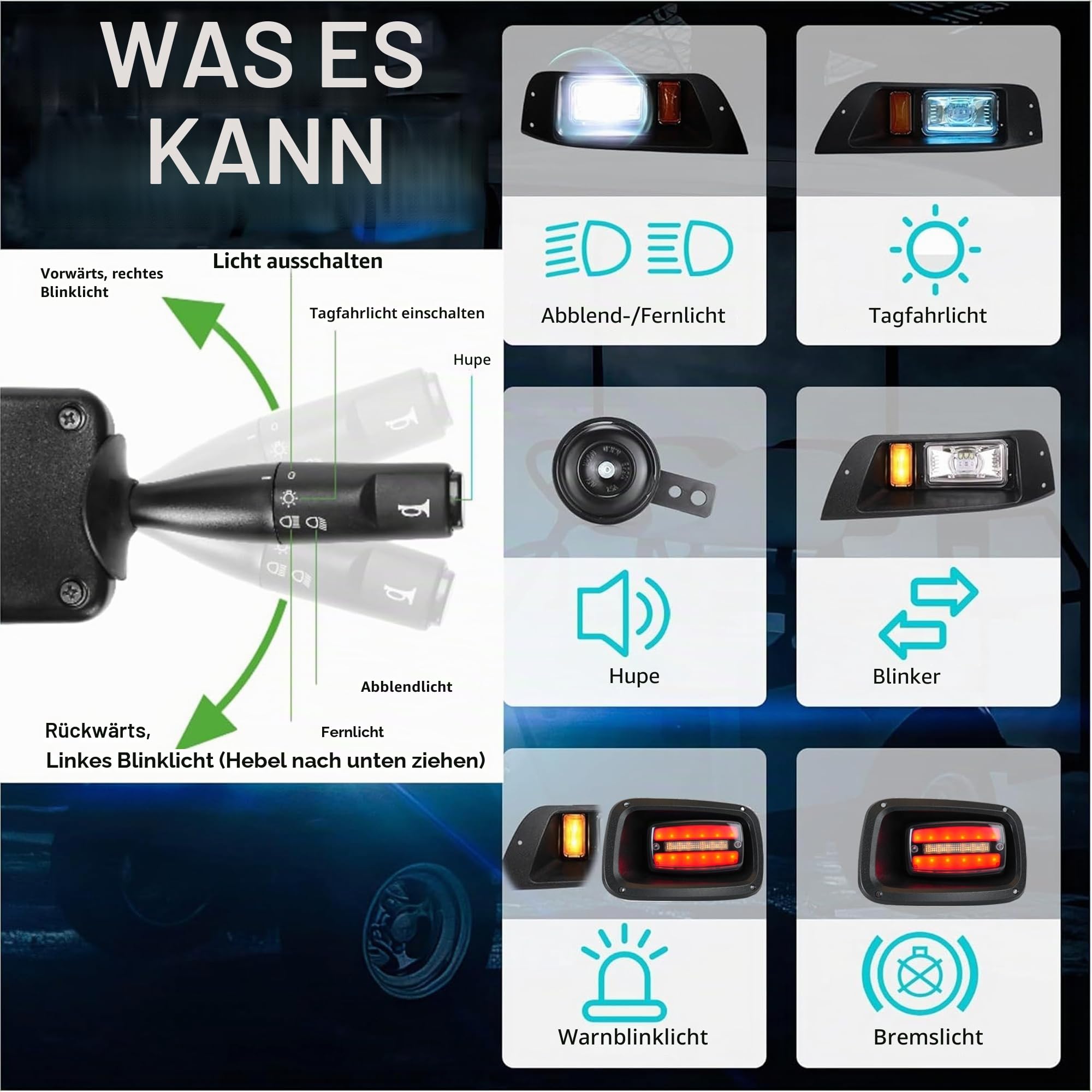 10L0L Golfwagenlicht-Set für EZGO TXT mit Tagfahrlicht für Fern-/Abblendlicht 1995–2013 (12 V/36 V/48 V) TXT Golfwagen mit Blinker, Bremslicht