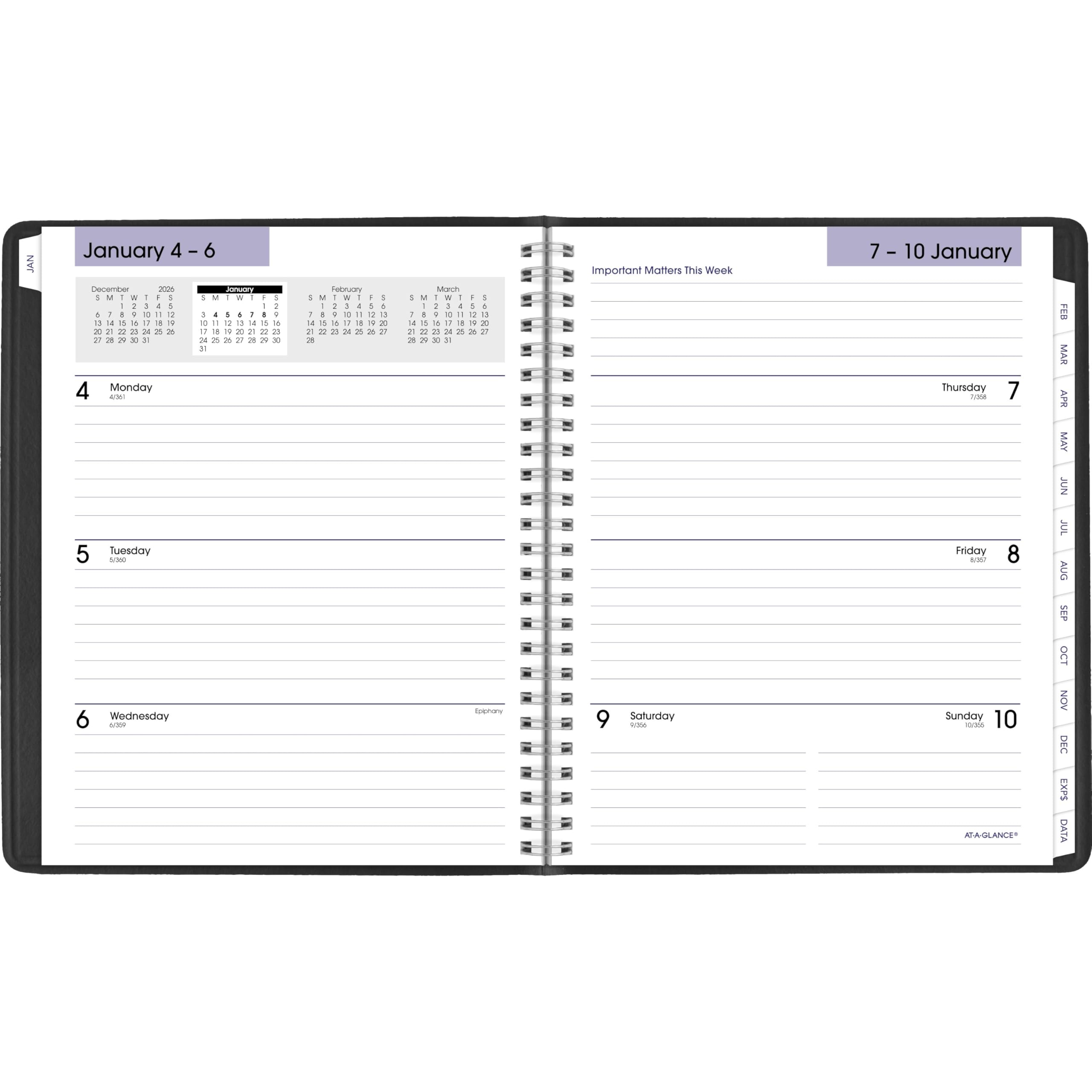 AT-A-GLANCE Agenda 2027 recargable, semanal y mensual, 7.5 x 9.25 pulgadas, ejecutiva, DayMinder, color negro (G5450027)