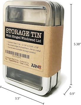 2 Rectangular Metal Tin Box - Plain Silver Hinged Blank Storage Case, Survival Kit Tins