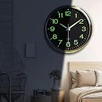 12 Inches Night Light Wall Clocks -with Silent Non-Ticking Glowing Function - Big Solid Numbers Easy to Read Both Day and Night (Black) (Black)