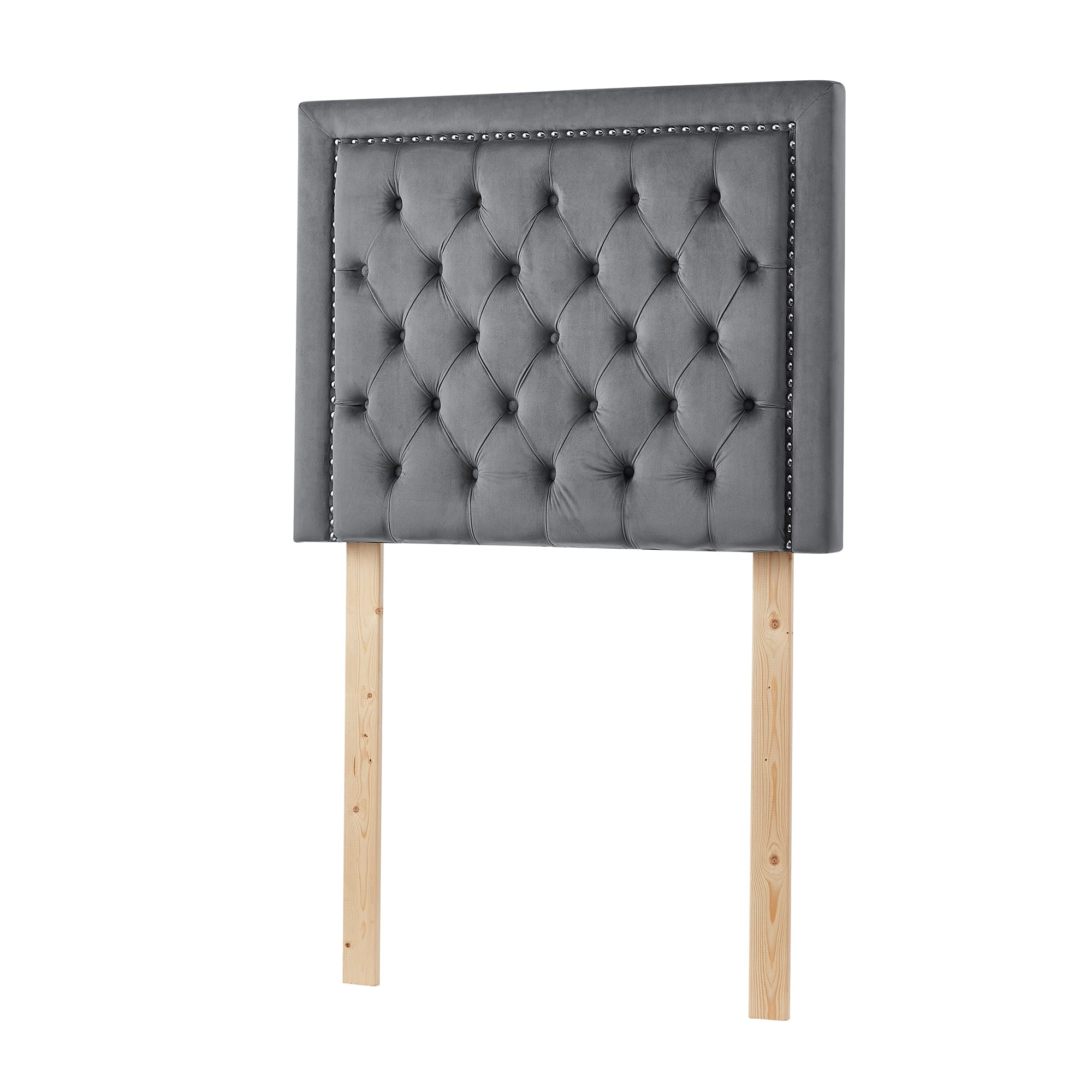 DormCo Tavira Allure® College Dorm Headboard with Legs - Tufted Rivet - Velvety Charcoal Gray