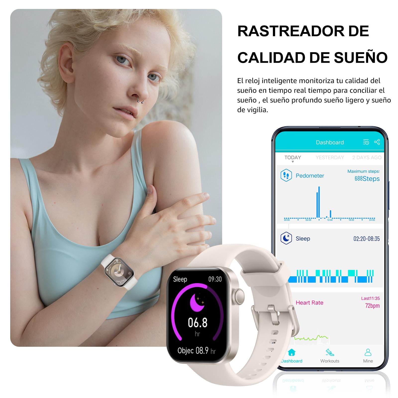 Reloj Inteligente Mujer Hombre, 1.85" Smartwatch con Llamadas Bluetooth, 140+ Modos Deportivos Smart Watch con SpO2/Pulsómetro/Monitor de Sueño/Podómetro, Impermeable IP68 Smart Watch Para Android iOS