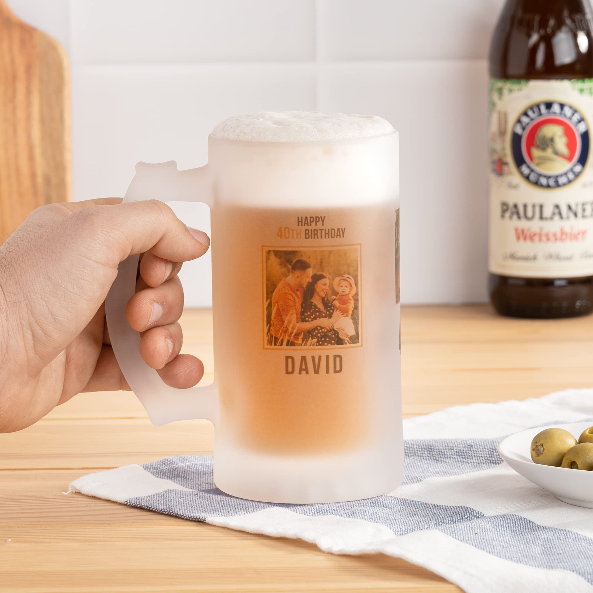 Wanapix | Boccale Birra Personalizzato con Foto y Testo | Vetro Opaco Personalizzato | 500 ml | Bicchieri da Birra Particolare | 100% personalizzabile